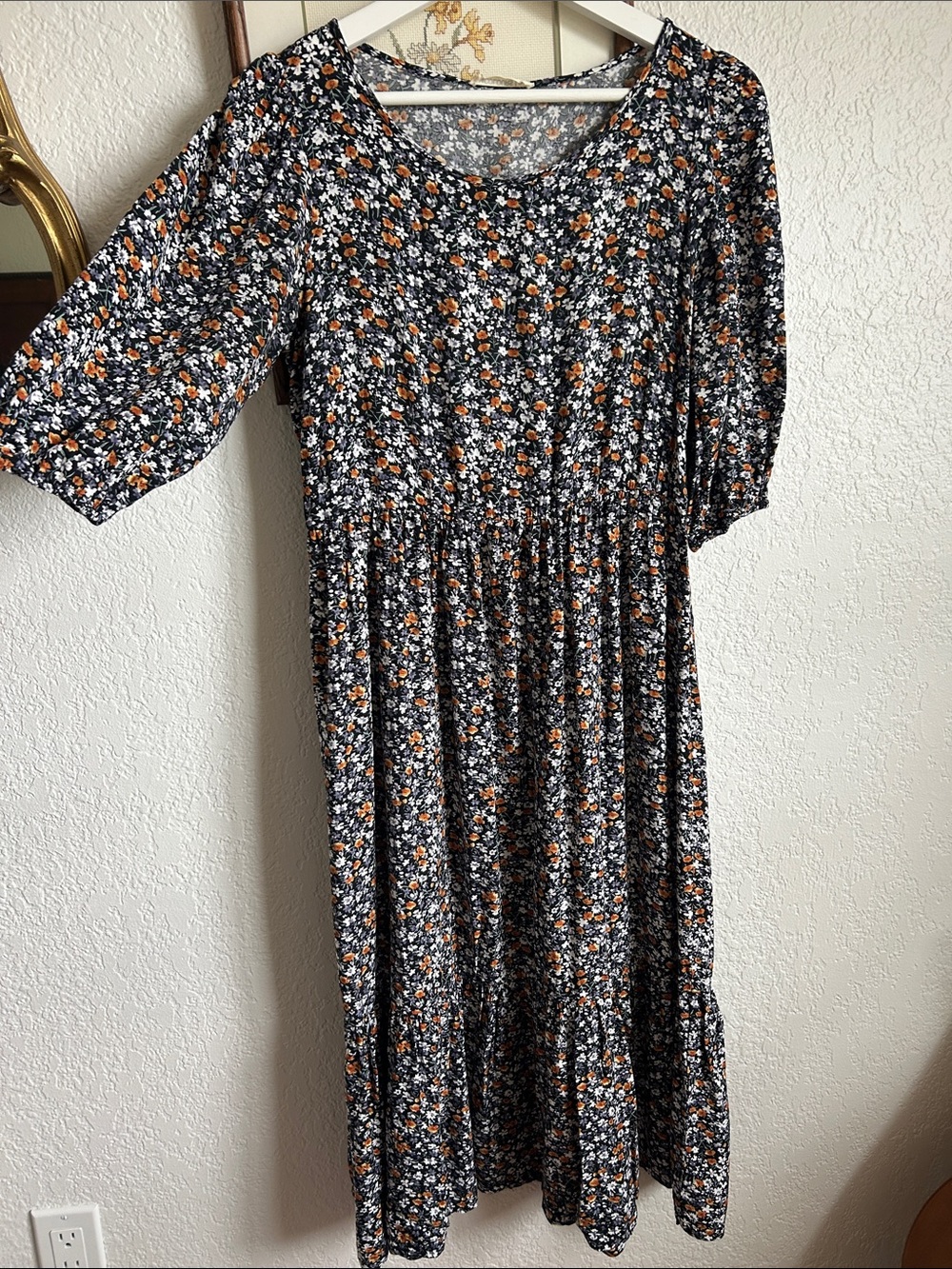 Floral Midi Dress in Lavender and Orange